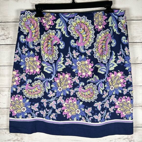 Talbots Skirt Blue Floral Paisley Canvas Cotton Spandex Lined 10 - Picture 4 of 6